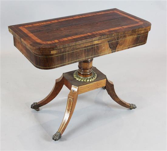 A Regency brass inset rosewood card table W. 3ft. D. 1ft 6in. H. 2ft 6in.